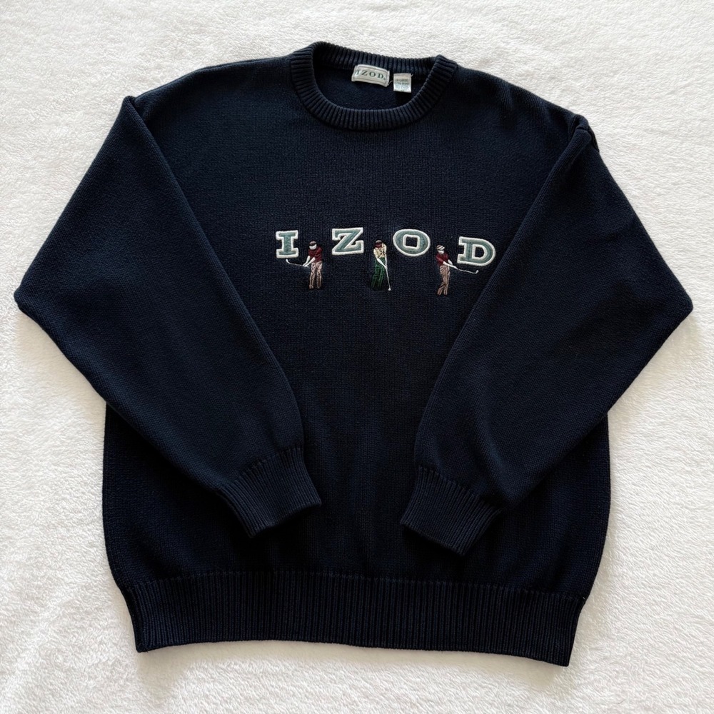 Vintage IZOD Golf Sweater Men's XL Navy Embroidered Golfers 90s Preppy